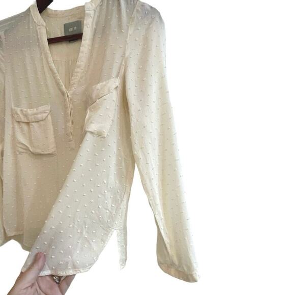 Maeve by Anthropologie Size 2 Cream Swiss Dot Long Sleeve Button Down Blouse - Picture 4 of 9